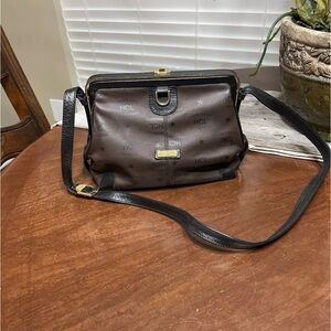 HCL Brown Black Monogram Purse Leather Crossbody Bag Vintage